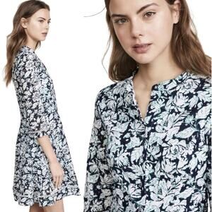 Suncoo Paris Eyelet Fit Flare Robe Castor Floral Dress XS 3/4 Sleeve Cottage